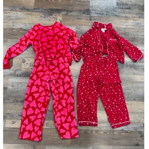 Cat & Jack Petite Plume Girls Pajama Bundle Size 8 Hearts Stars Fleece Red Pink